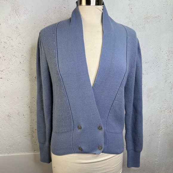 Vintage Gray Blue Knit Cardigan Sweater Double Breasted 1970s - Picture 1 of 5